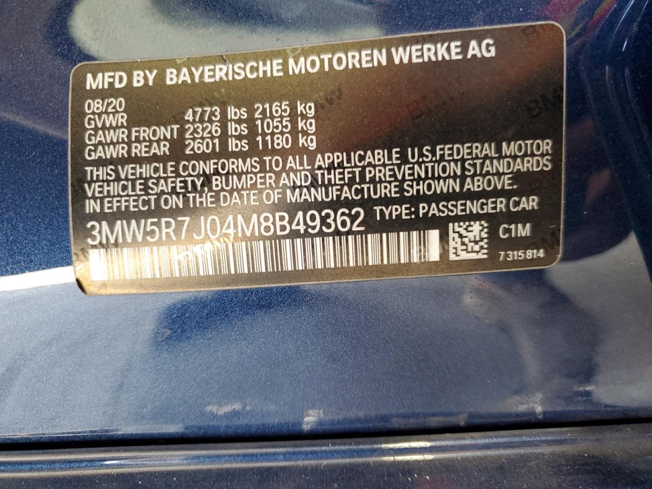 2021 BMW 330Xi VIN: 3MW5R7J04M8B49362 Lot: 83829335
