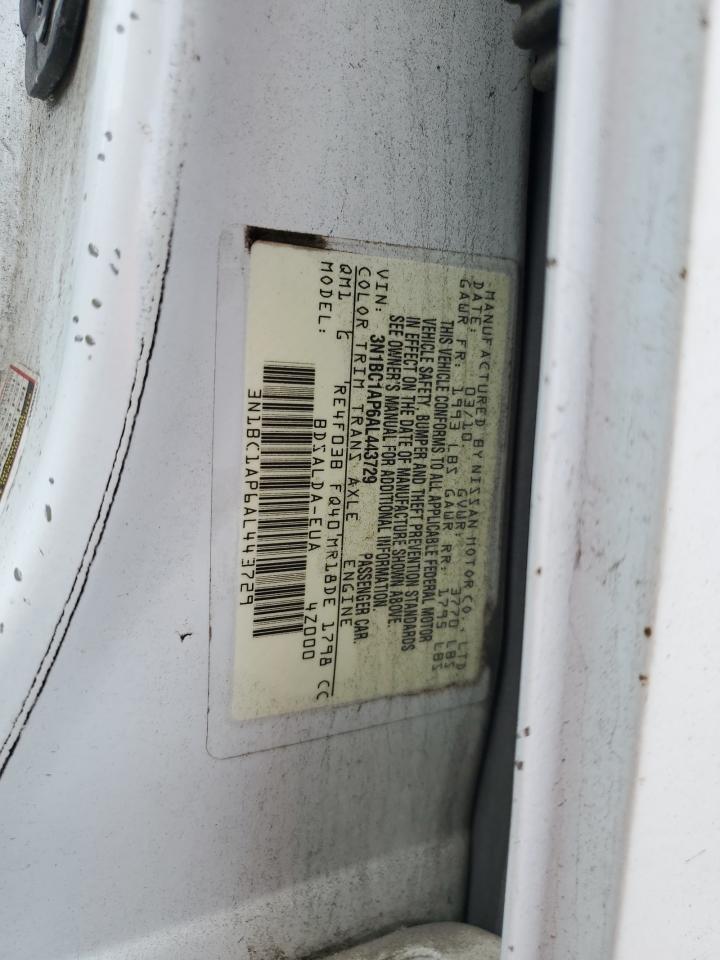 2010 Nissan Versa S VIN: 3N1BC1AP6AL443729 Lot: 83829095