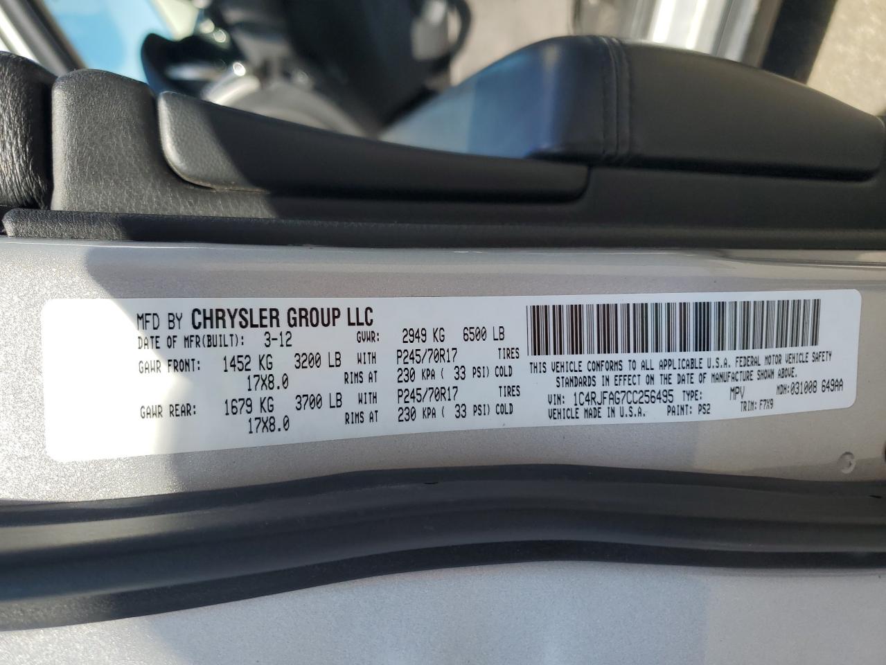 2012 Jeep Grand Cherokee Laredo VIN: 1C4RJFAG7CC256495 Lot: 80008095