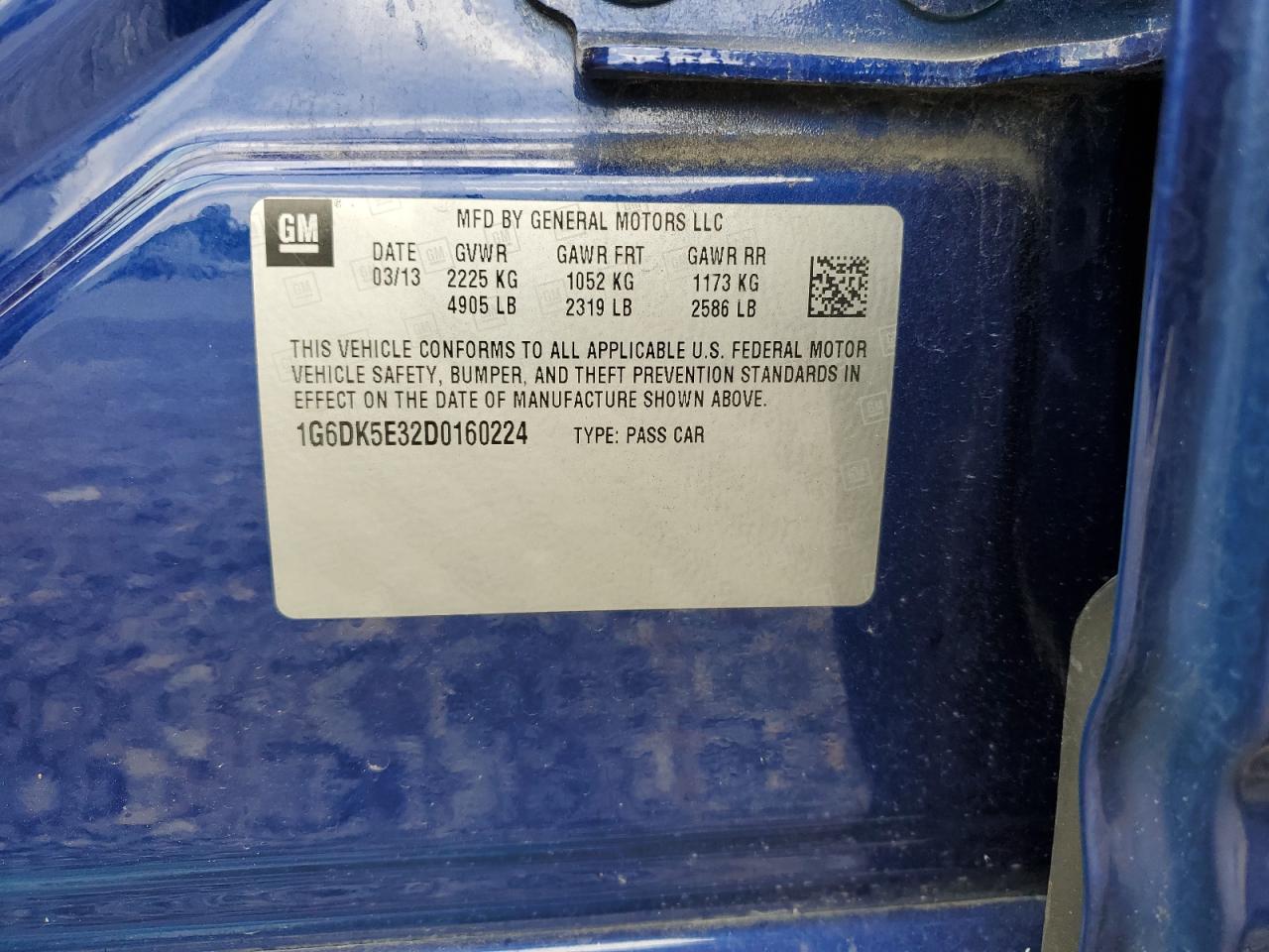 2013 Cadillac Cts Performance Collection VIN: 1G6DK5E32D0160224 Lot: 84301795