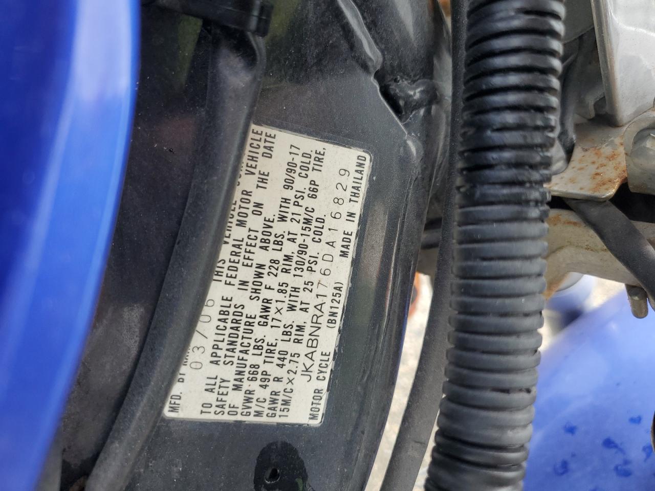 2006 Kawasaki Bn125 A6F VIN: JKABNRA176DA16829 Lot: 80891475