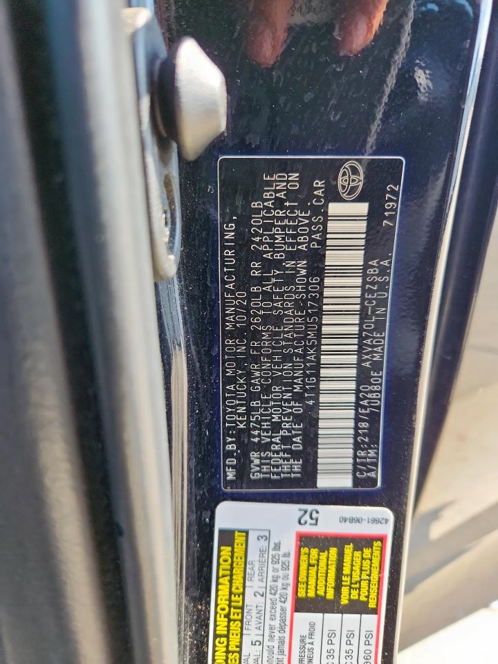 2021 Toyota Camry Se VIN: 4T1G11AK5MU517306 Lot: 71327195
