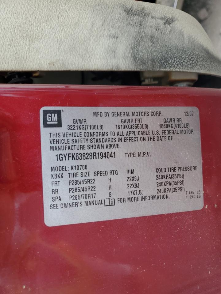 2008 Cadillac Escalade Luxury VIN: 1GYFK63828R194041 Lot: 82048995