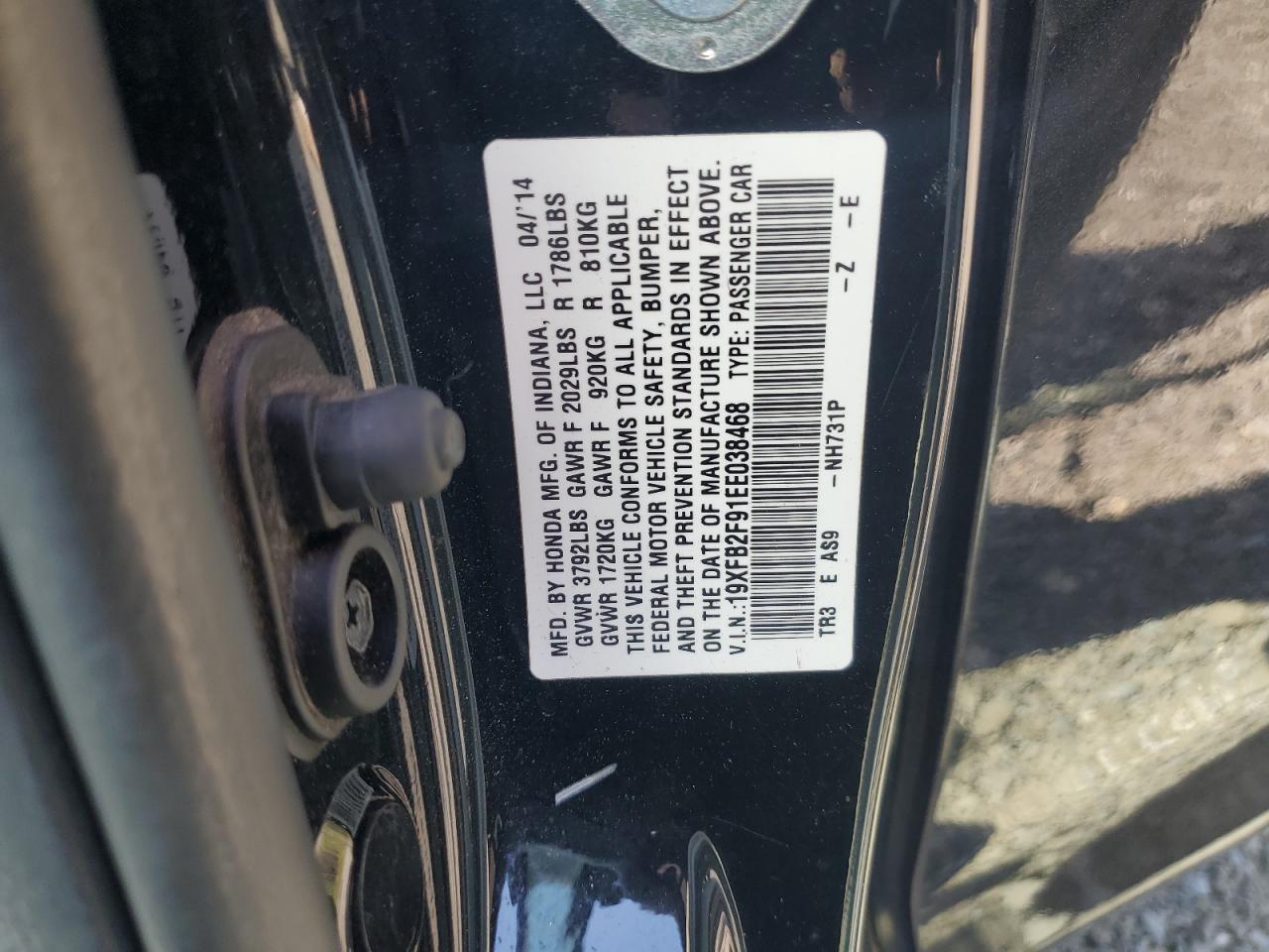 2014 Honda Civic Exl VIN: 19XFB2F91EE038468 Lot: 80646135