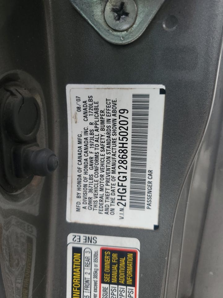 2008 Honda Civic Ex VIN: 2HGFG12868H502079 Lot: 71843575