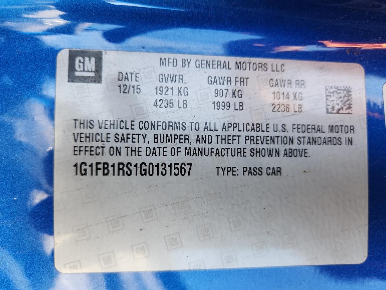 2016 Chevrolet Camaro Lt VIN: 1G1FB1RS1G0131567 Lot: 81882155