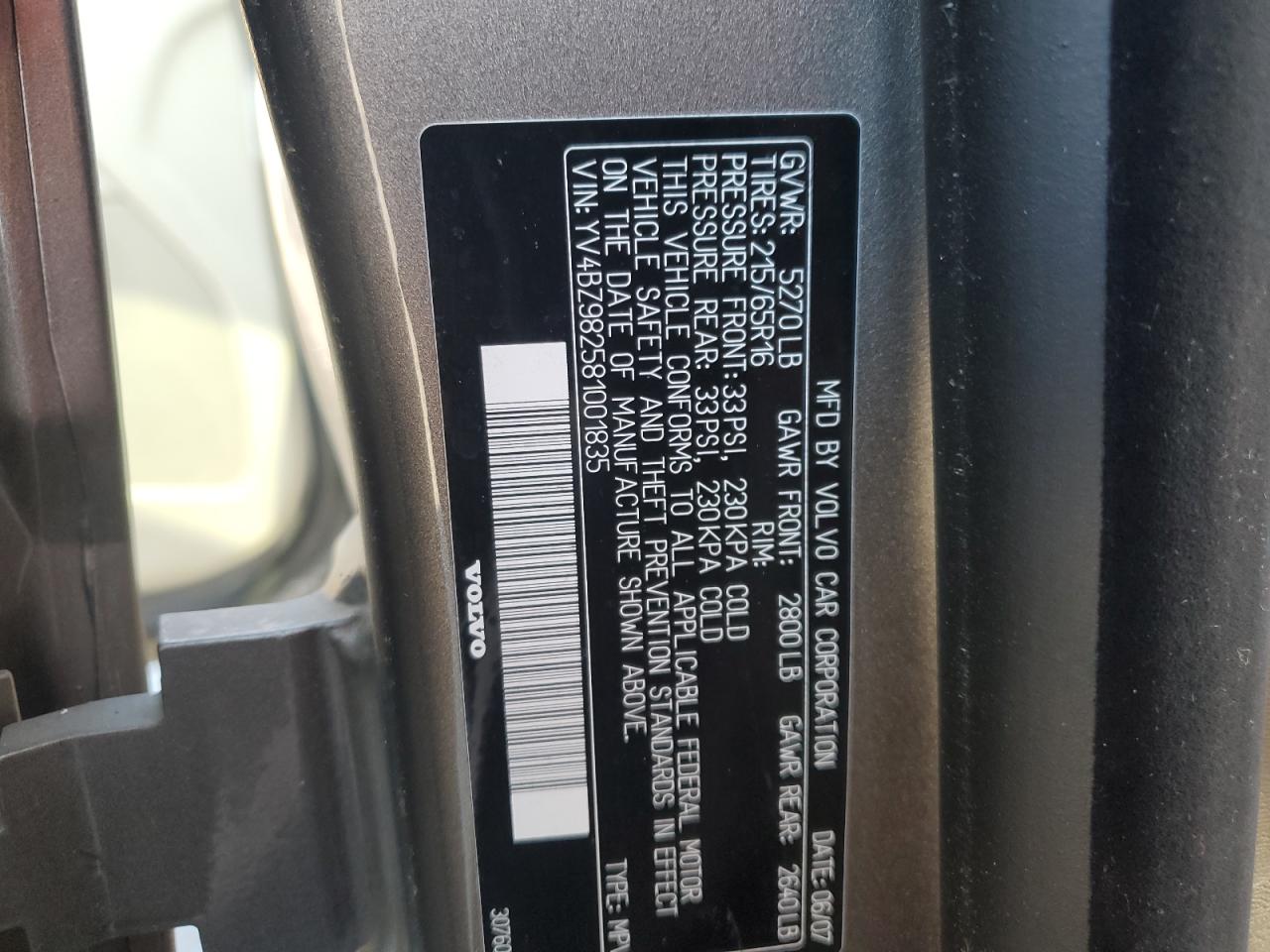 2008 Volvo Xc70 VIN: YV4BZ982581001835 Lot: 84428615