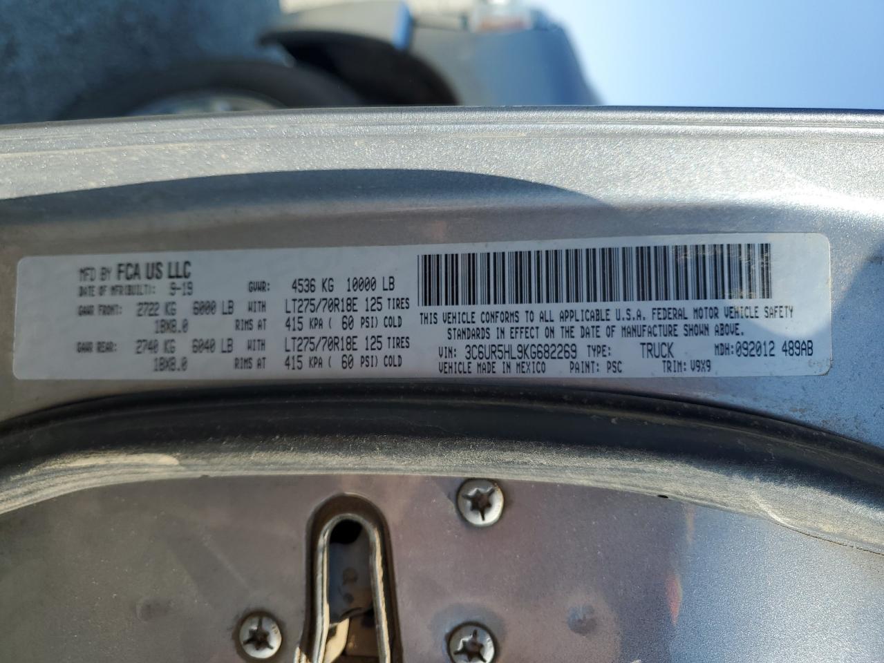 2019 Ram 2500 Tradesman VIN: 3C6UR5HL9KG682269 Lot: 81104625