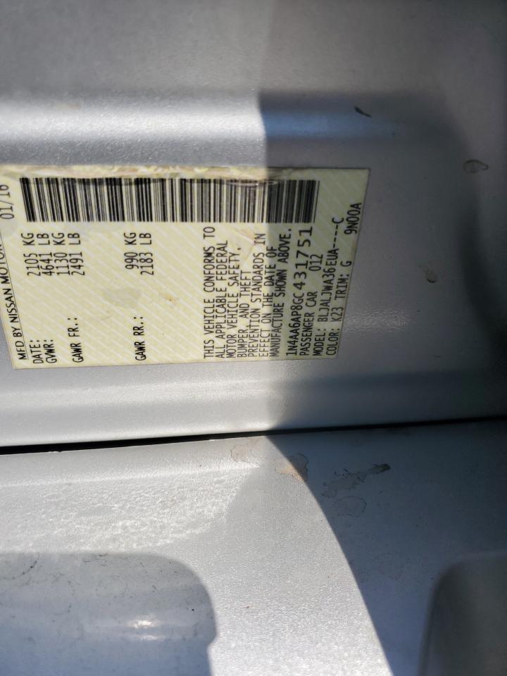 2016 Nissan Maxima 3.5S VIN: 1N4AA6AP8GC431751 Lot: 80508315