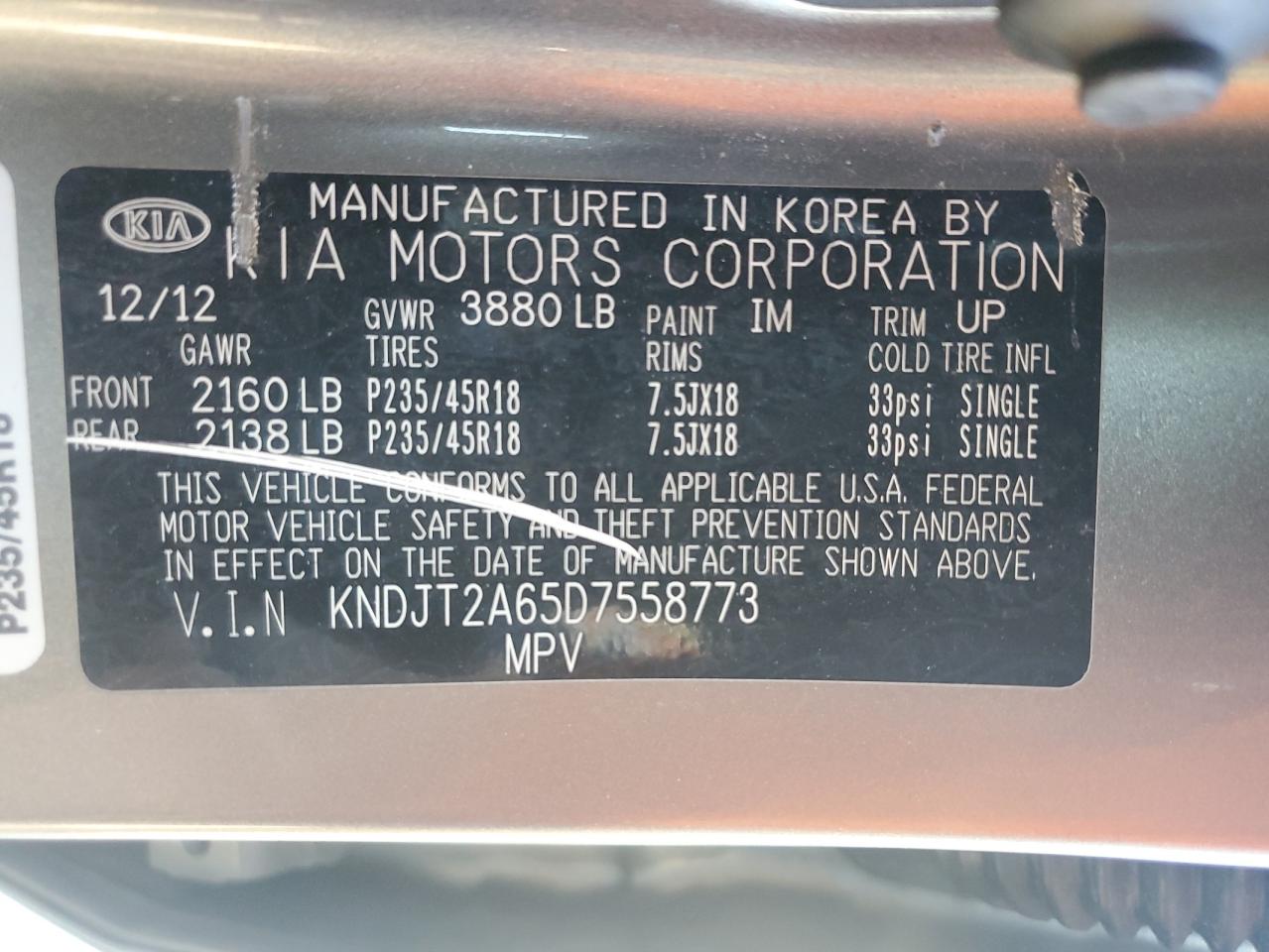 2013 Kia Soul + VIN: KNDJT2A65D7558773 Lot: 80434205