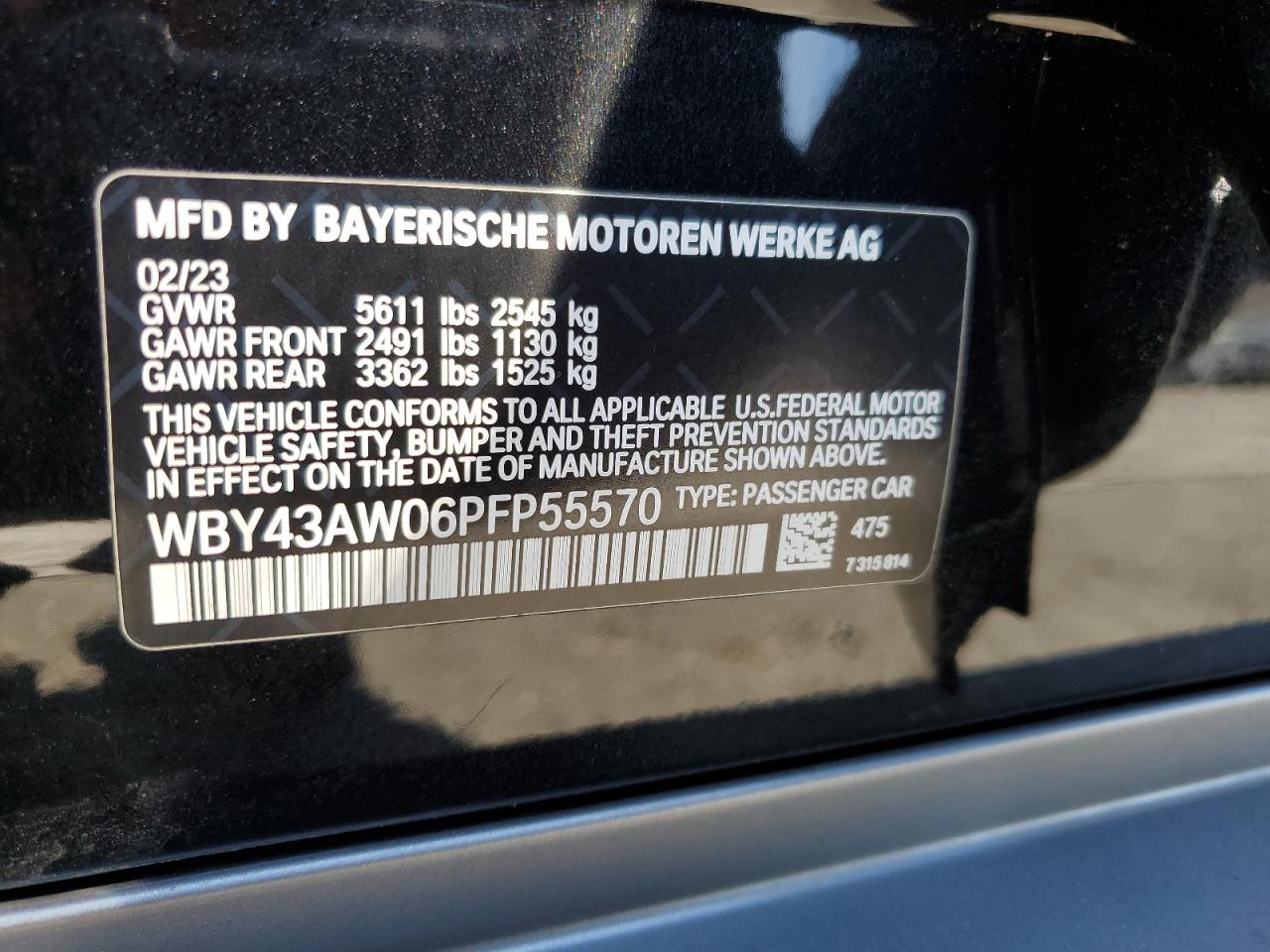 2023 BMW I4 Edrive 35 VIN: WBY43AW06PFP55570 Lot: 80784605