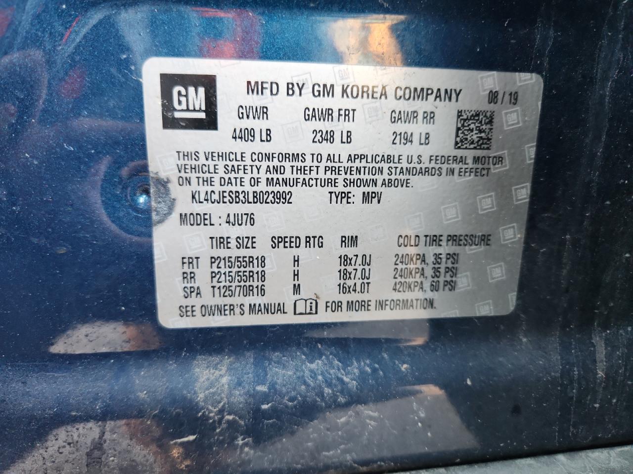 2020 Buick Encore Preferred VIN: KL4CJESB3LB023992 Lot: 81115435