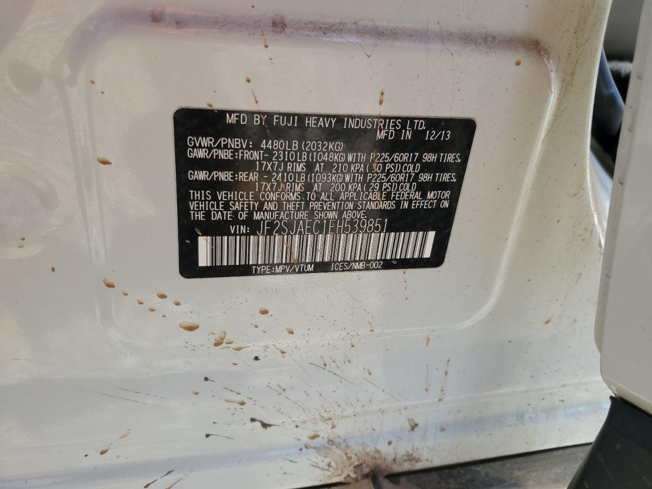 2014 Subaru Forester 2.5I Premium VIN: JF2SJAEC1EH539851 Lot: 81754035