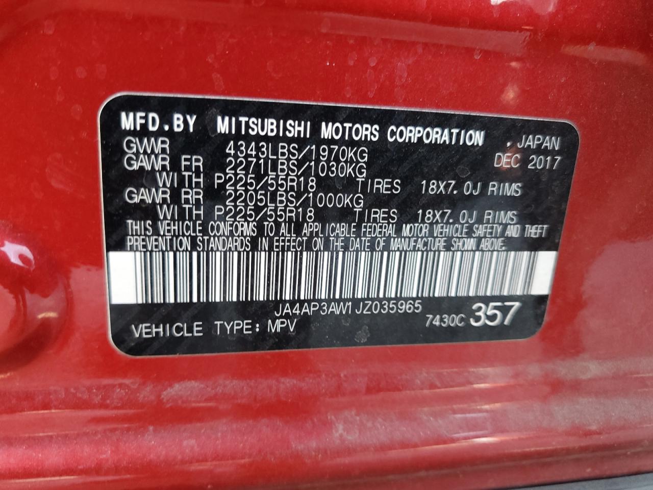 2018 Mitsubishi Outlander Sport Es VIN: JA4AP3AW1JZ035965 Lot: 71225575