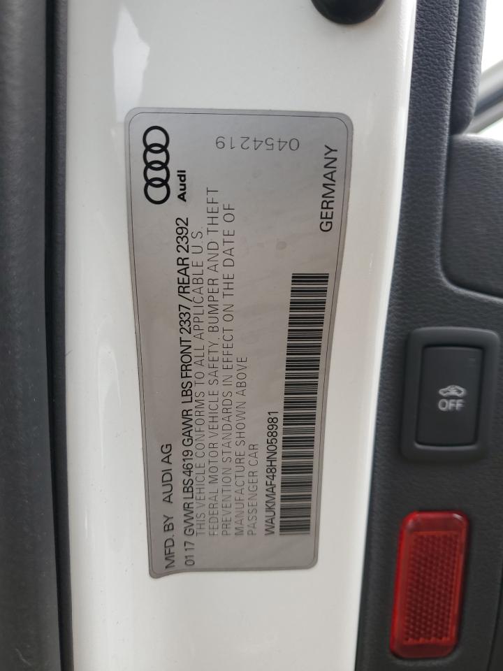 2017 Audi A4 Ultra Premium VIN: WAUKMAF48HN058981 Lot: 80941305