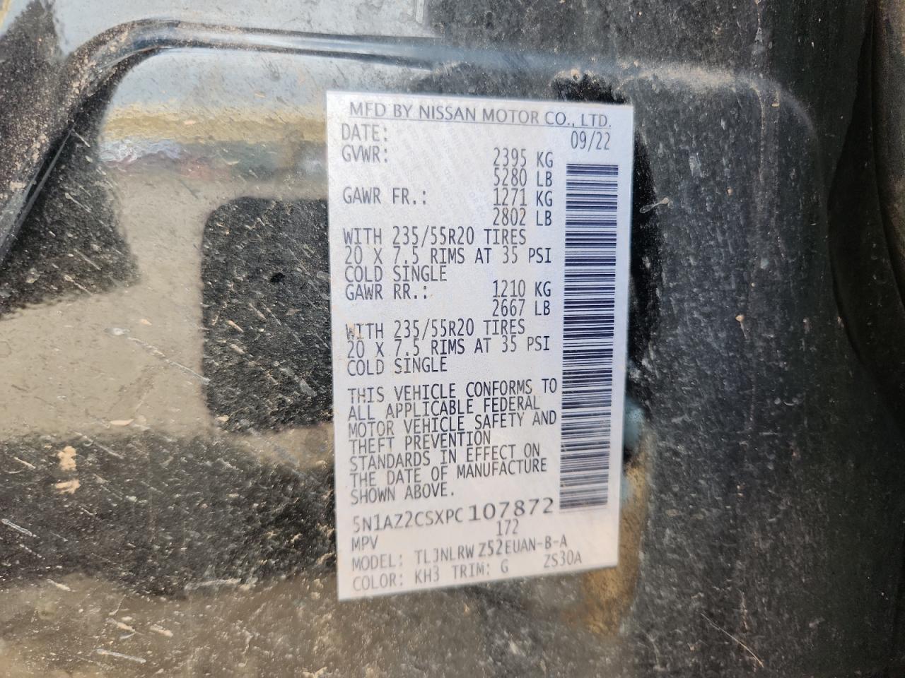 2023 Nissan Murano Sl VIN: 5N1AZ2CSXPC107872 Lot: 81593795