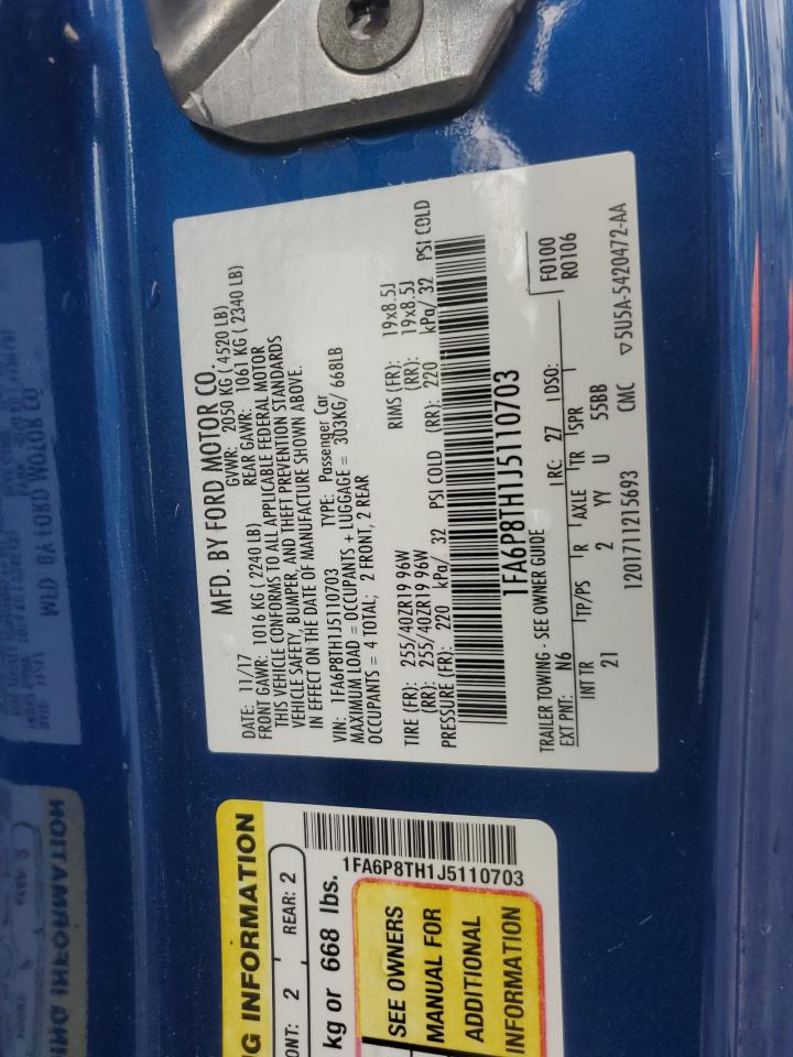 2018 Ford Mustang VIN: 1FA6P8TH1J5110703 Lot: 80283515