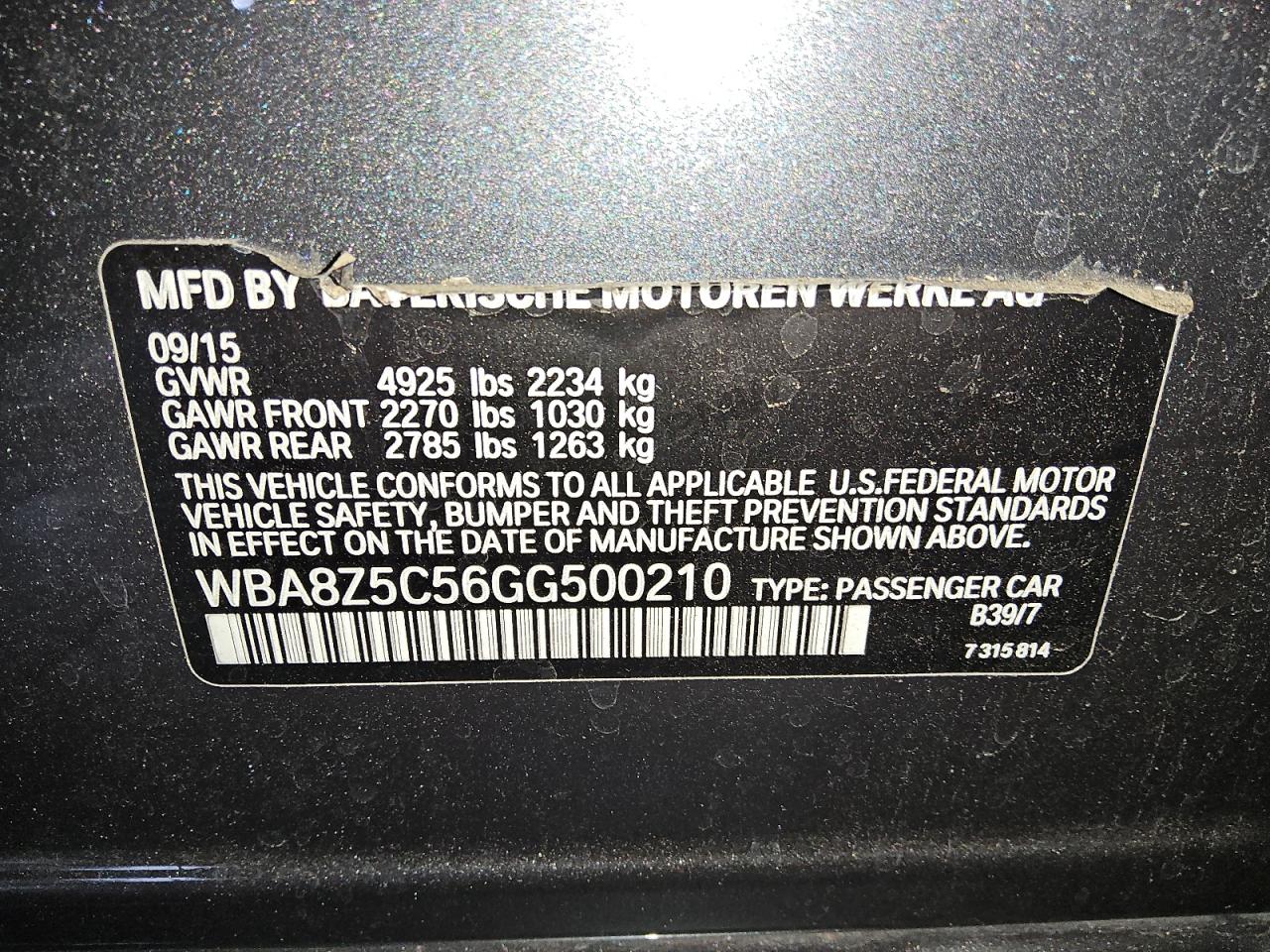2016 BMW 328 Xigt Sulev VIN: WBA8Z5C56GG500210 Lot: 80762775