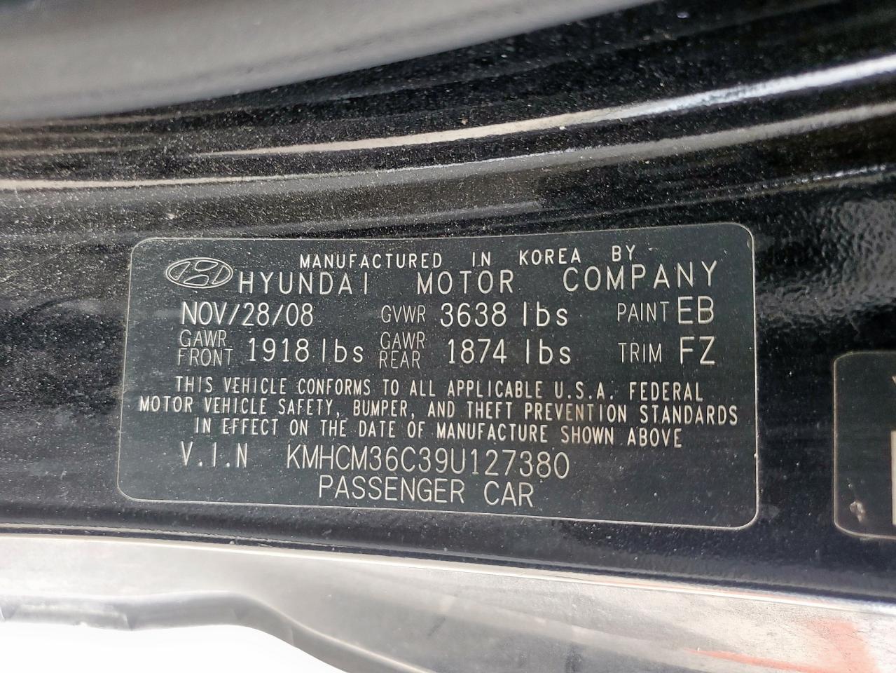 2009 Hyundai Accent Gs VIN: KMHCM36C39U127380 Lot: 83801485