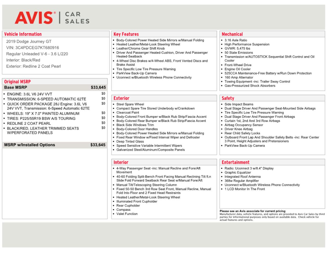 2019 Dodge Journey Gt VIN: 3C4PDCEG7KT680916 Lot: 80994315