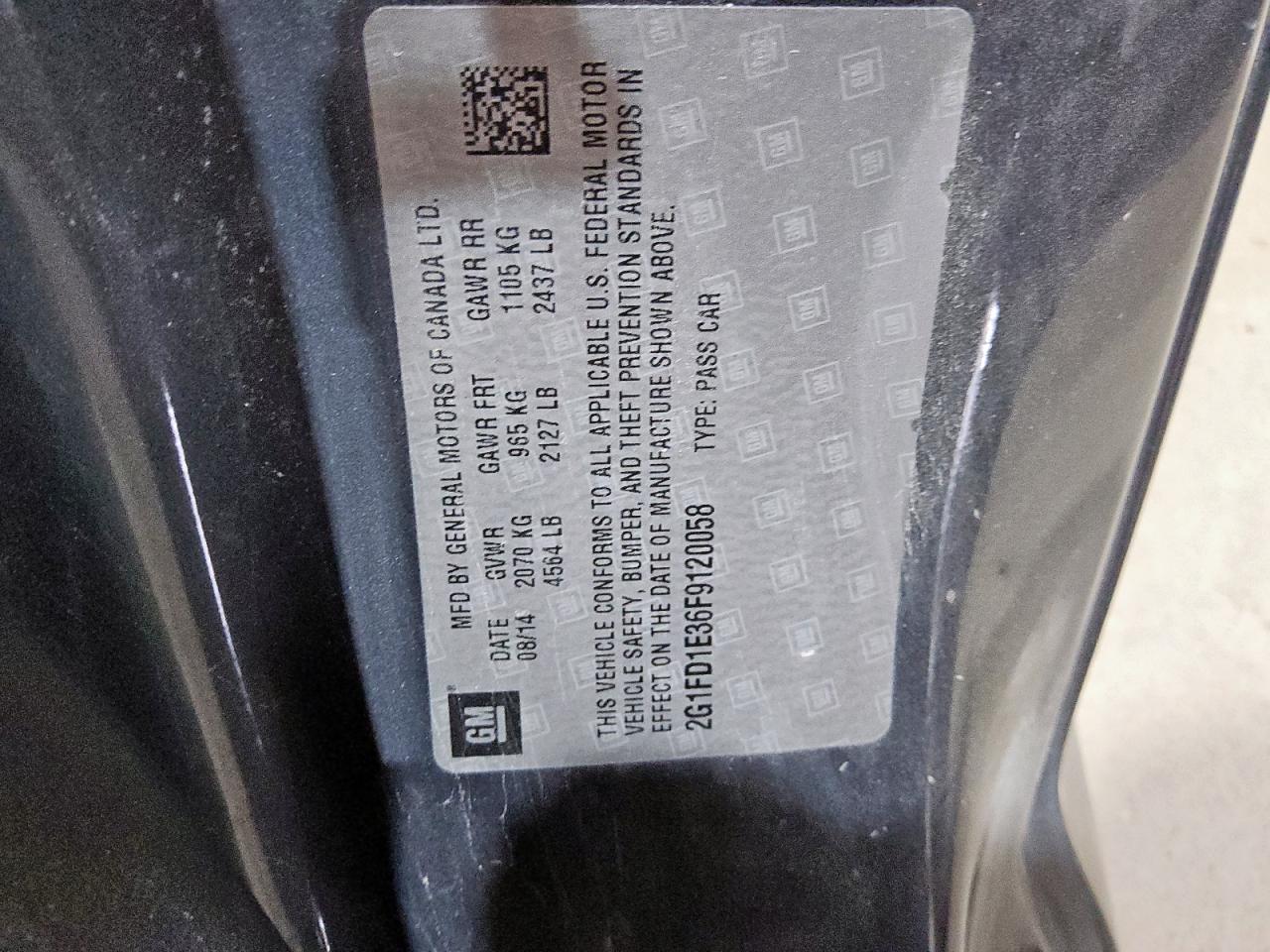 2015 Chevrolet Camaro Lt VIN: 2G1FD1E36F9120058 Lot: 80541105