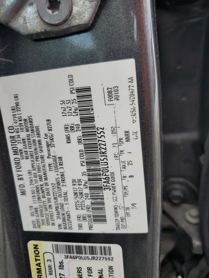 2018 Ford Fusion Se Hybrid VIN: 3FA6P0LU5JR227552 Lot: 82036805