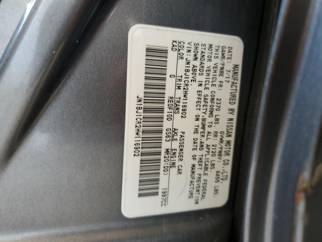 2017 Nissan Rogue Sport S VIN: JN1BJ1CR2HW116902 Lot: 71874355