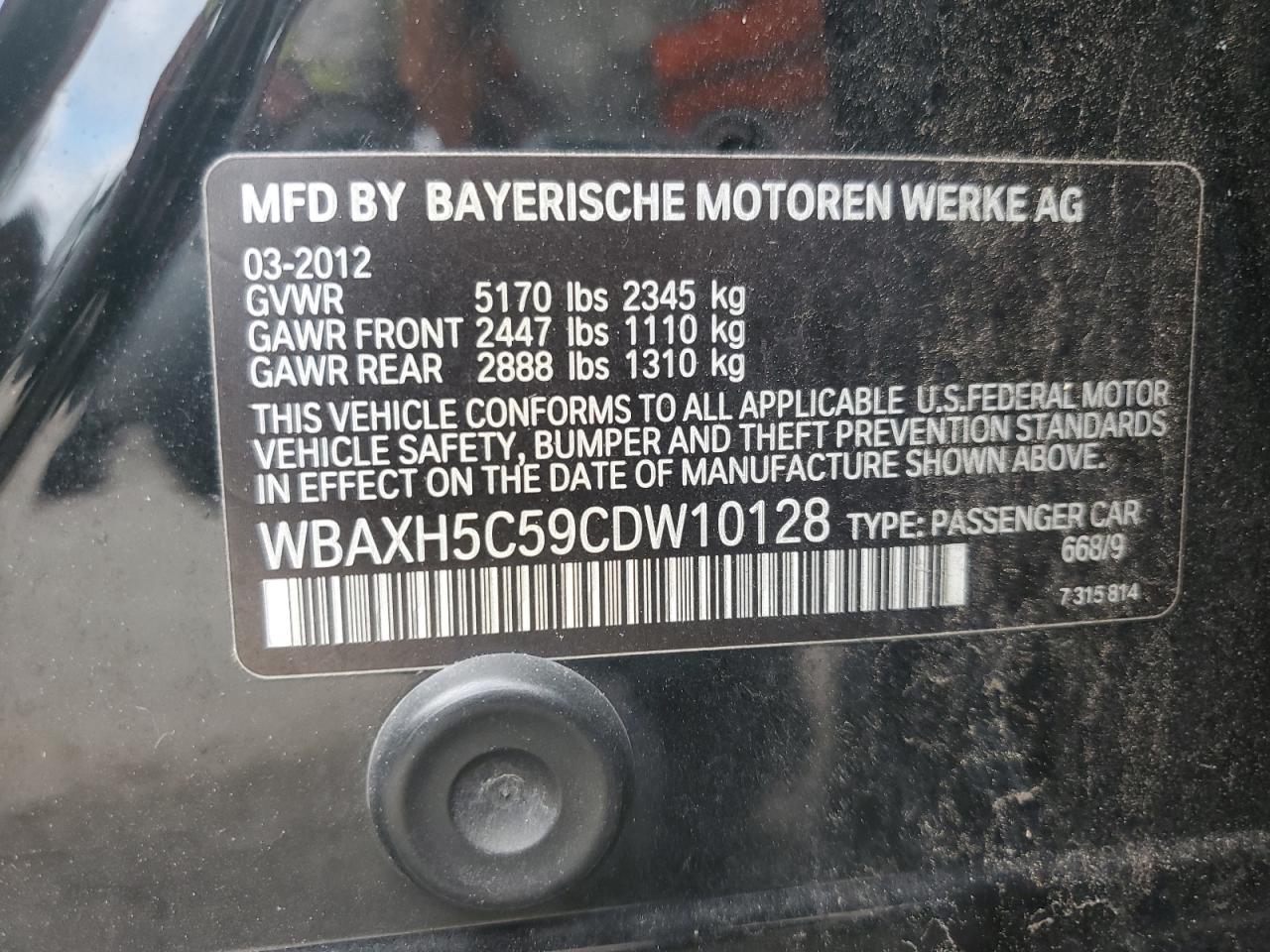 2012 BMW 528 Xi VIN: WBAXH5C59CDW10128 Lot: 80078465