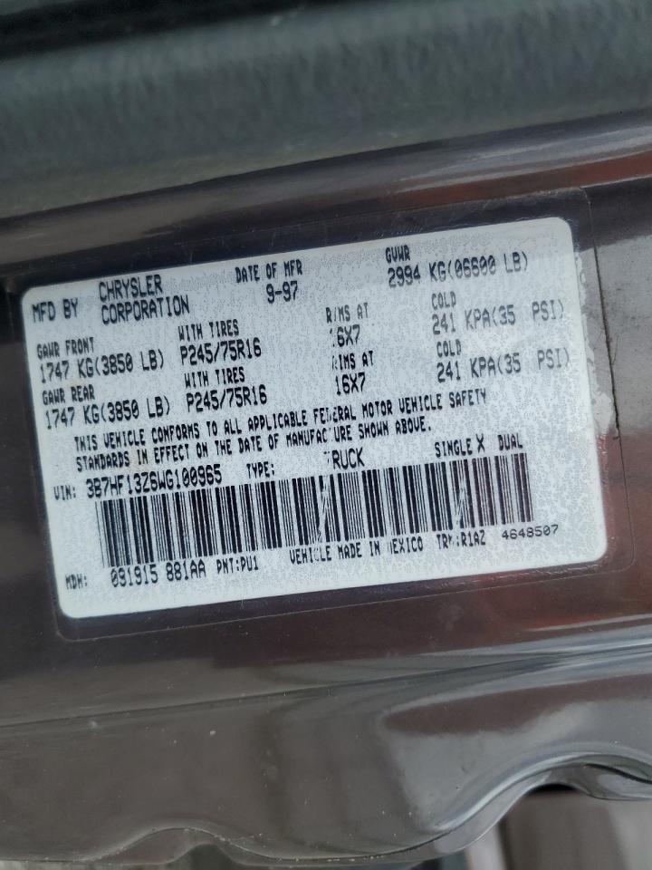 1998 Dodge Ram 1500 VIN: 3B7HF13Z6WG100965 Lot: 71392595