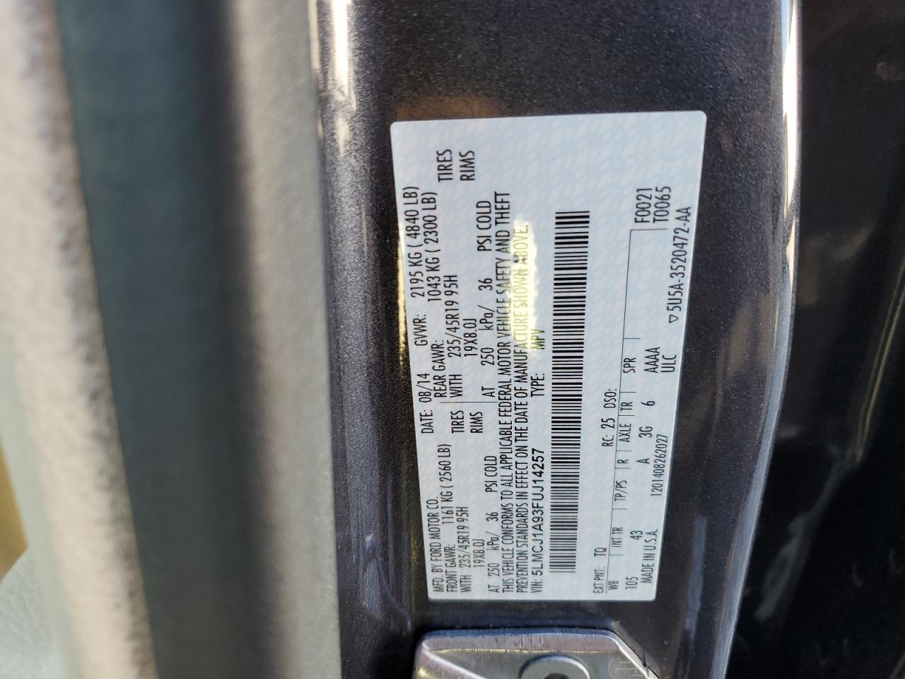 2015 Lincoln Mkc VIN: 5LMCJ1A93FUJ14257 Lot: 82045165