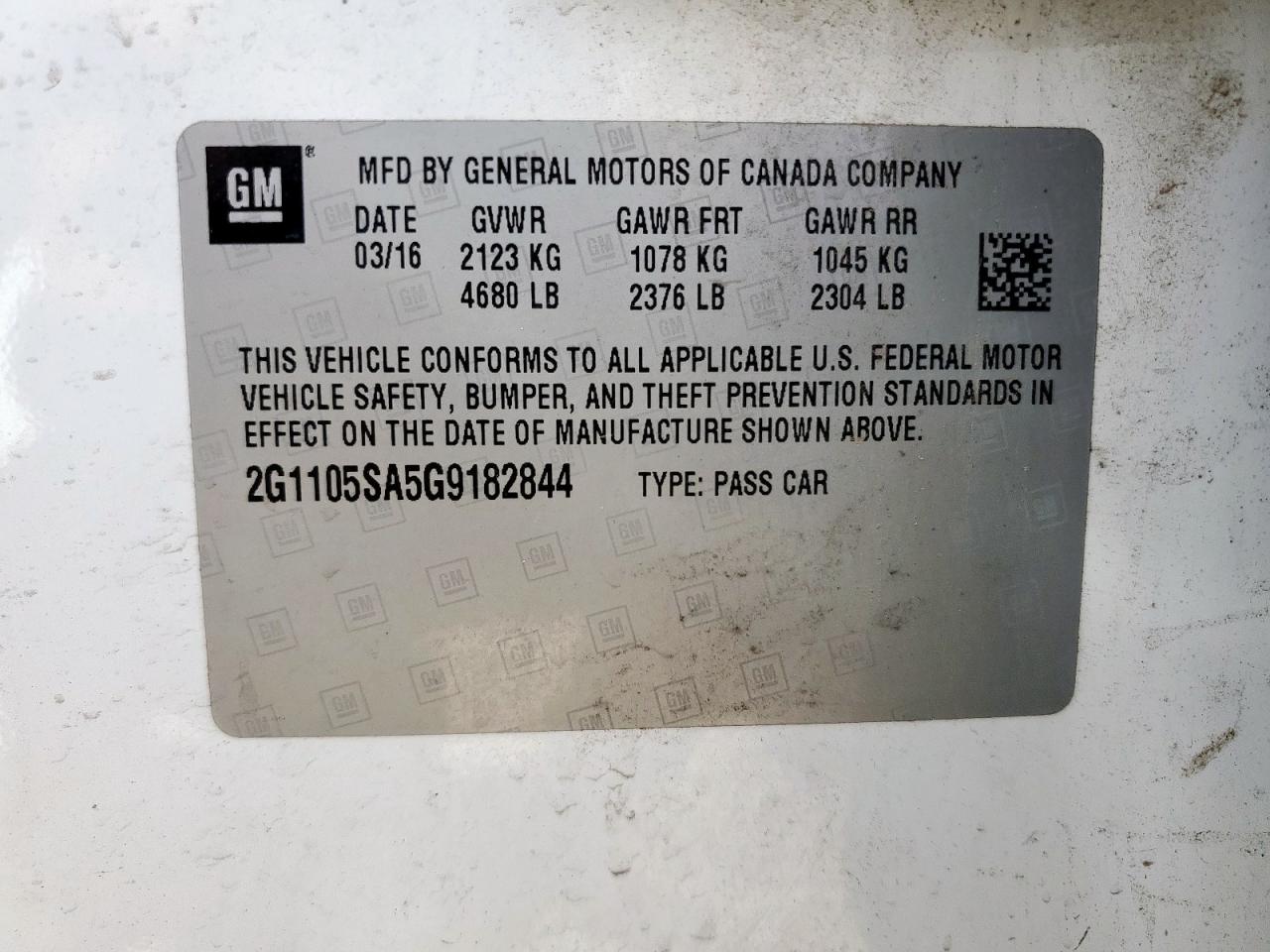 2016 Chevrolet Impala Lt VIN: 2G1105SA5G9182844 Lot: 70683065