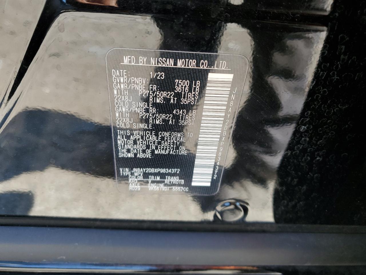 2023 Nissan Armada Platinum VIN: JN8AY2DBXP9834372 Lot: 80869745