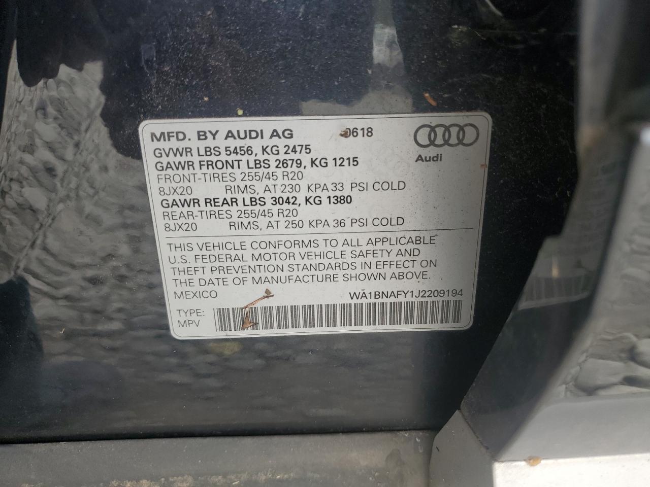 2018 Audi Q5 Premium Plus VIN: WA1BNAFY1J2209194 Lot: 71899105