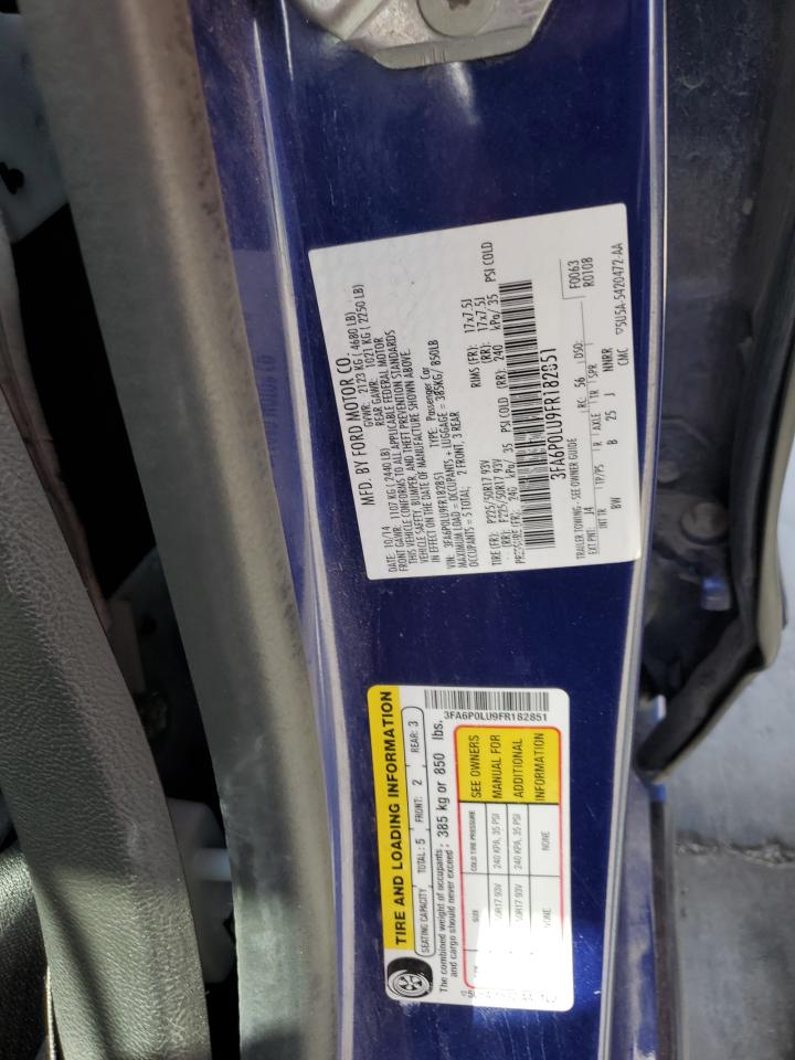 2015 Ford Fusion Se Hybrid VIN: 3FA6P0LU9FR182851 Lot: 71644315