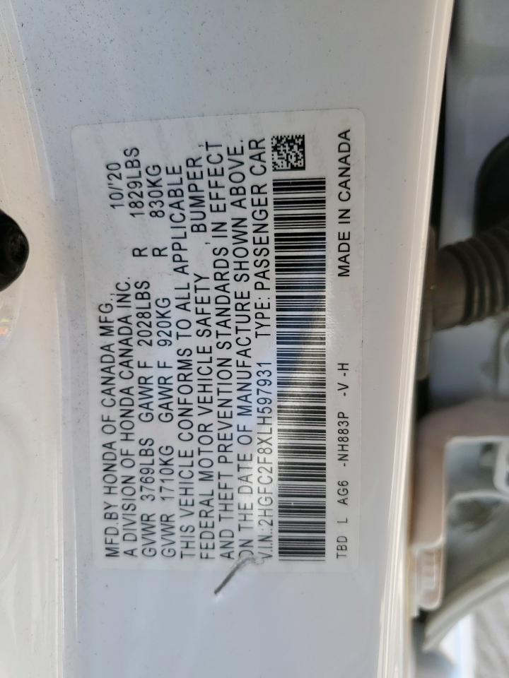 2020 Honda Civic Sport VIN: 2HGFC2F8XLH597931 Lot: 80218355