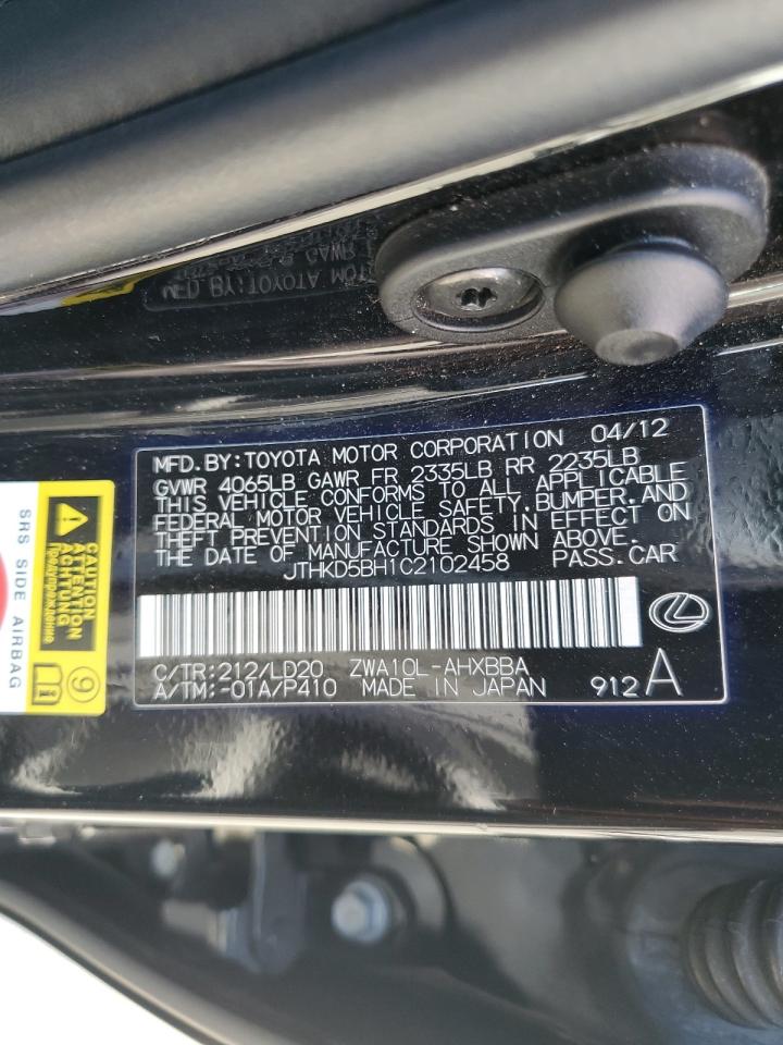 2012 Lexus Ct 200 VIN: JTHKD5BH1C2102458 Lot: 80008615