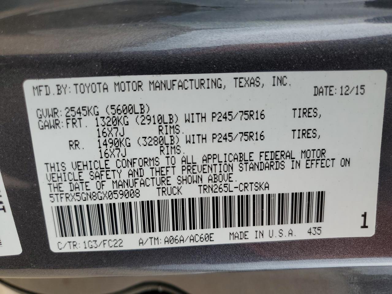 2016 Toyota Tacoma Access Cab VIN: 5TFRX5GN8GX059008 Lot: 81893935