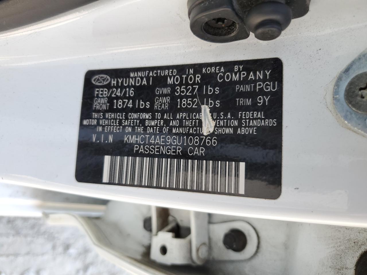 2016 Hyundai Accent Se VIN: KMHCT4AE9GU108766 Lot: 80542705