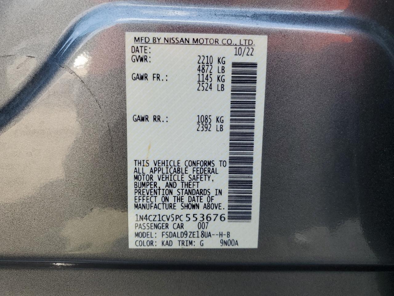 2023 Nissan Leaf Sv Plus VIN: 1N4CZ1CV5PC553676 Lot: 80152085