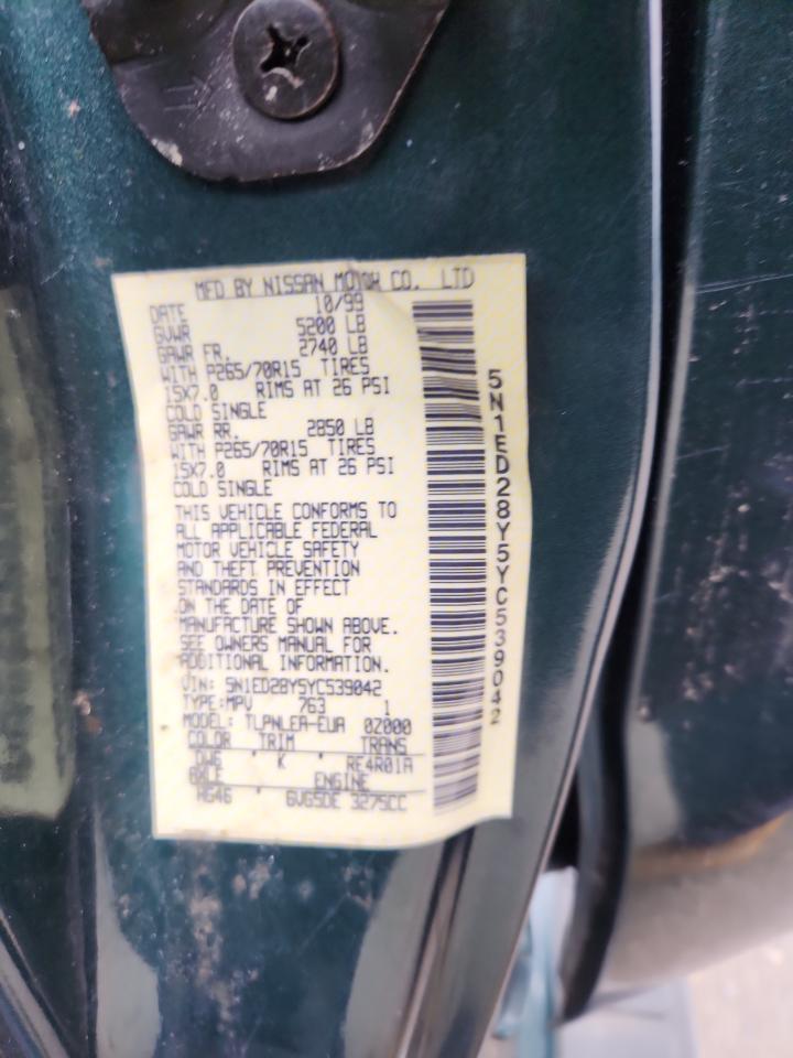 2000 Nissan Xterra Xe VIN: 5N1ED28Y5YC539042 Lot: 68954695