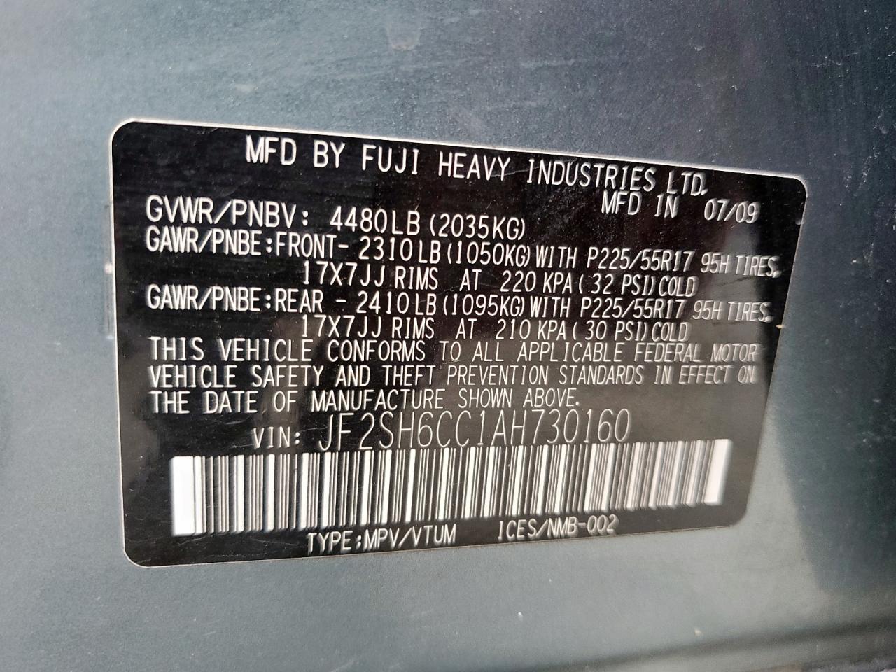 2010 Subaru Forester 2.5X Premium VIN: JF2SH6CC1AH730160 Lot: 81896265