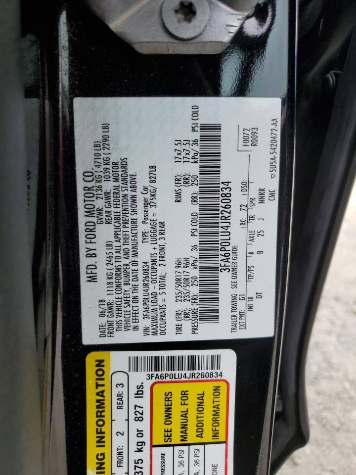 2018 Ford Fusion Se Hybrid VIN: 3FA6P0LU4JR260834 Lot: 84396485