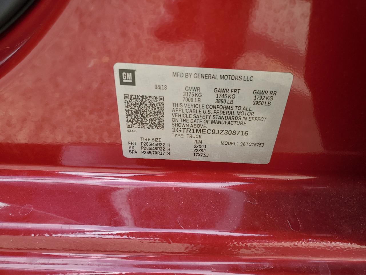 2018 GMC Sierra C1500 Sle VIN: 1GTR1MEC9JZ308716 Lot: 82063895