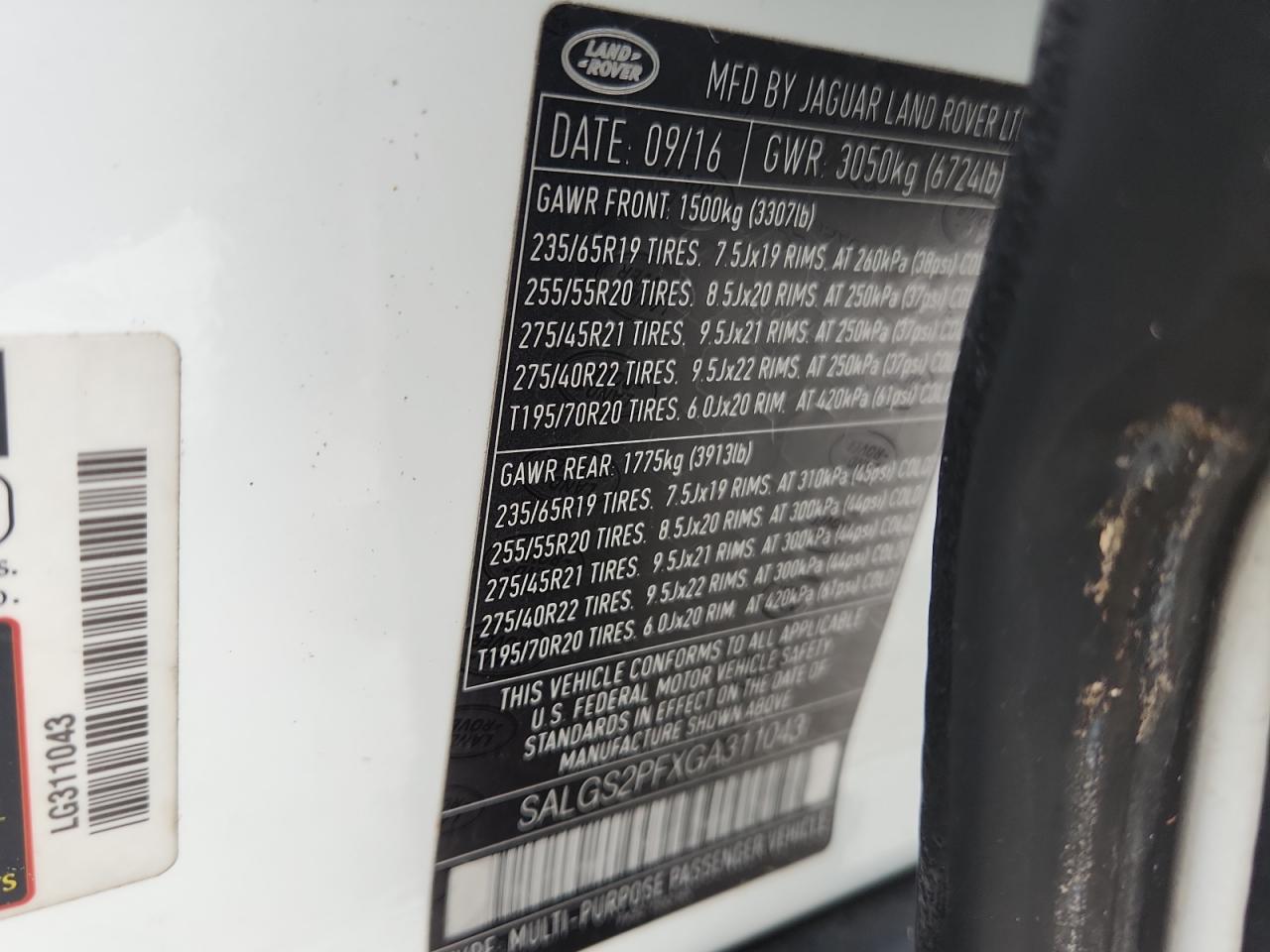 2016 Land Rover Range Rover Hse VIN: SALGS2PFXGA311043 Lot: 84062695