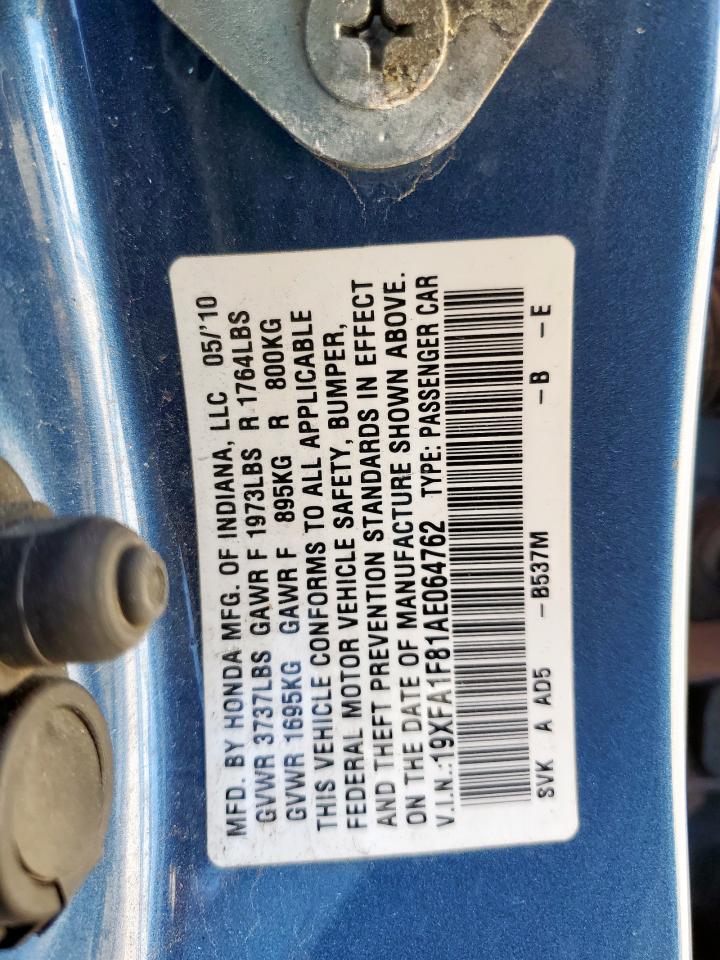 2010 Honda Civic Ex VIN: 19XFA1F81AE064762 Lot: 84172235