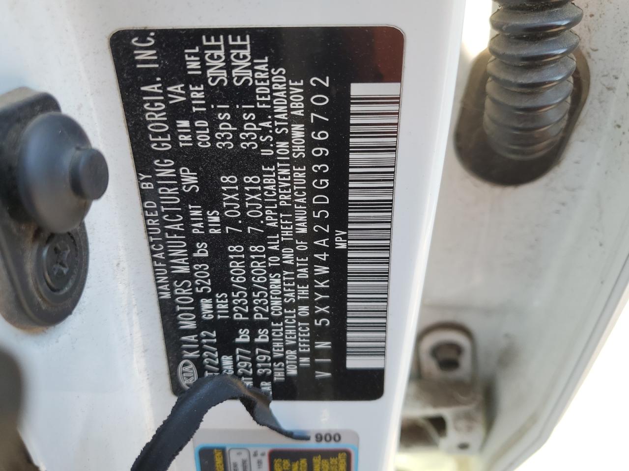 2013 Kia Sorento Sx VIN: 5XYKW4A25DG396702 Lot: 80901655