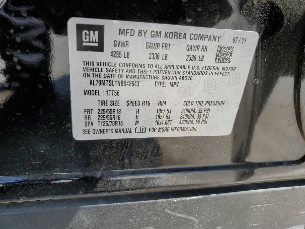 2022 Chevrolet Trailblazer Rs VIN: KL79MTSL1NB042643 Lot: 80074555