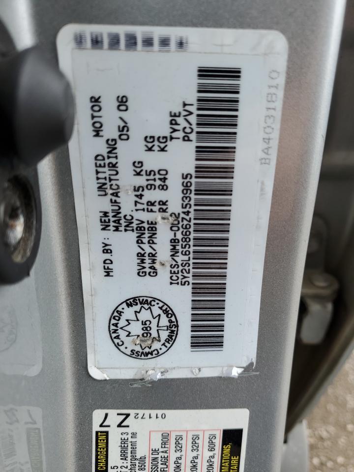 2006 Pontiac Vibe VIN: 5Y2SL65866Z453965 Lot: 68935205