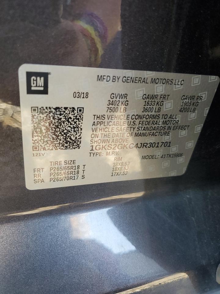 2018 GMC Yukon Xl K1500 Slt VIN: 1GKS2GKC4JR301701 Lot: 81380125