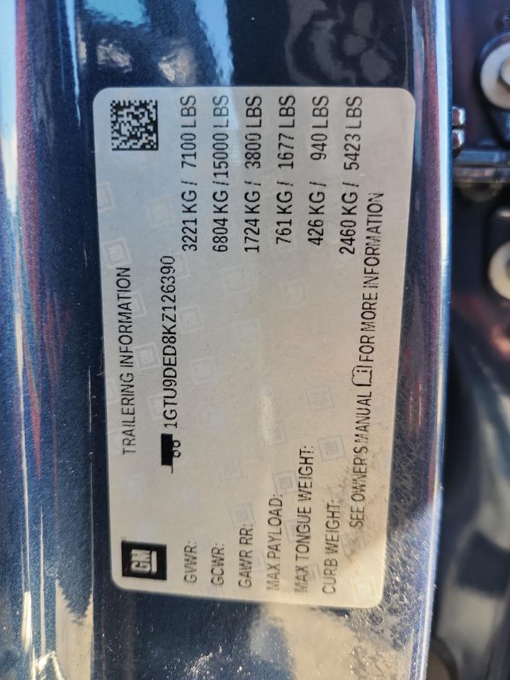 2019 GMC Sierra K1500 Slt VIN: 1GTU9DED8KZ126390 Lot: 80059645